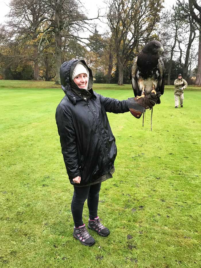 Eagle with client at Winton Castle 