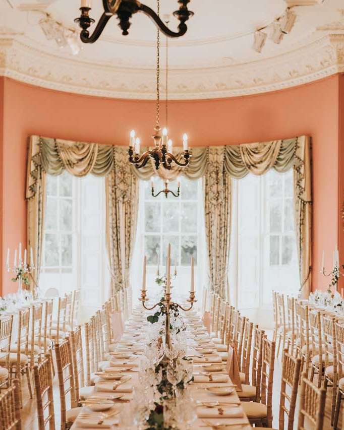 Iona & Sam Wedding Winton Castle Dining Room Set Up